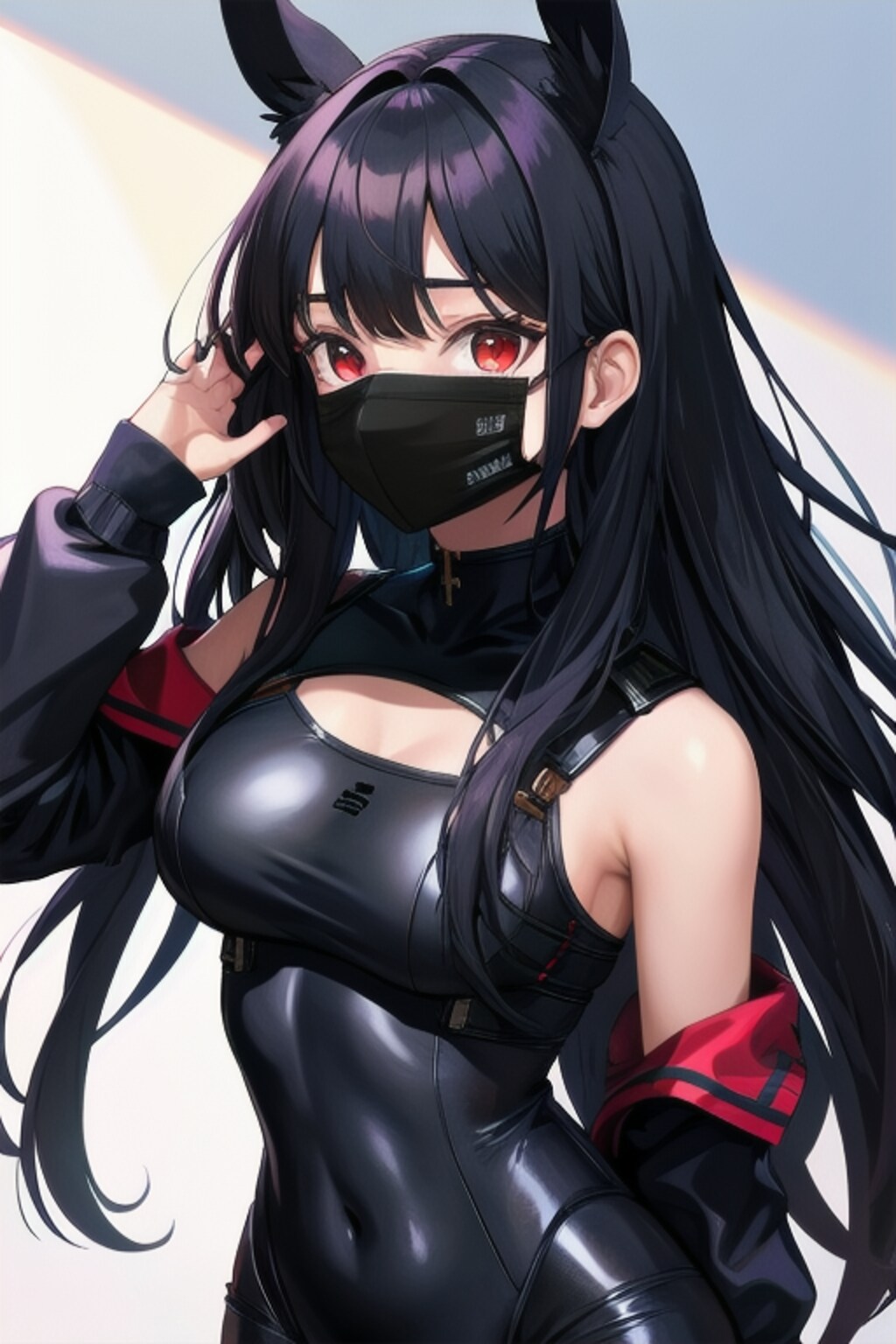 黒マスク黒髪ロング美女