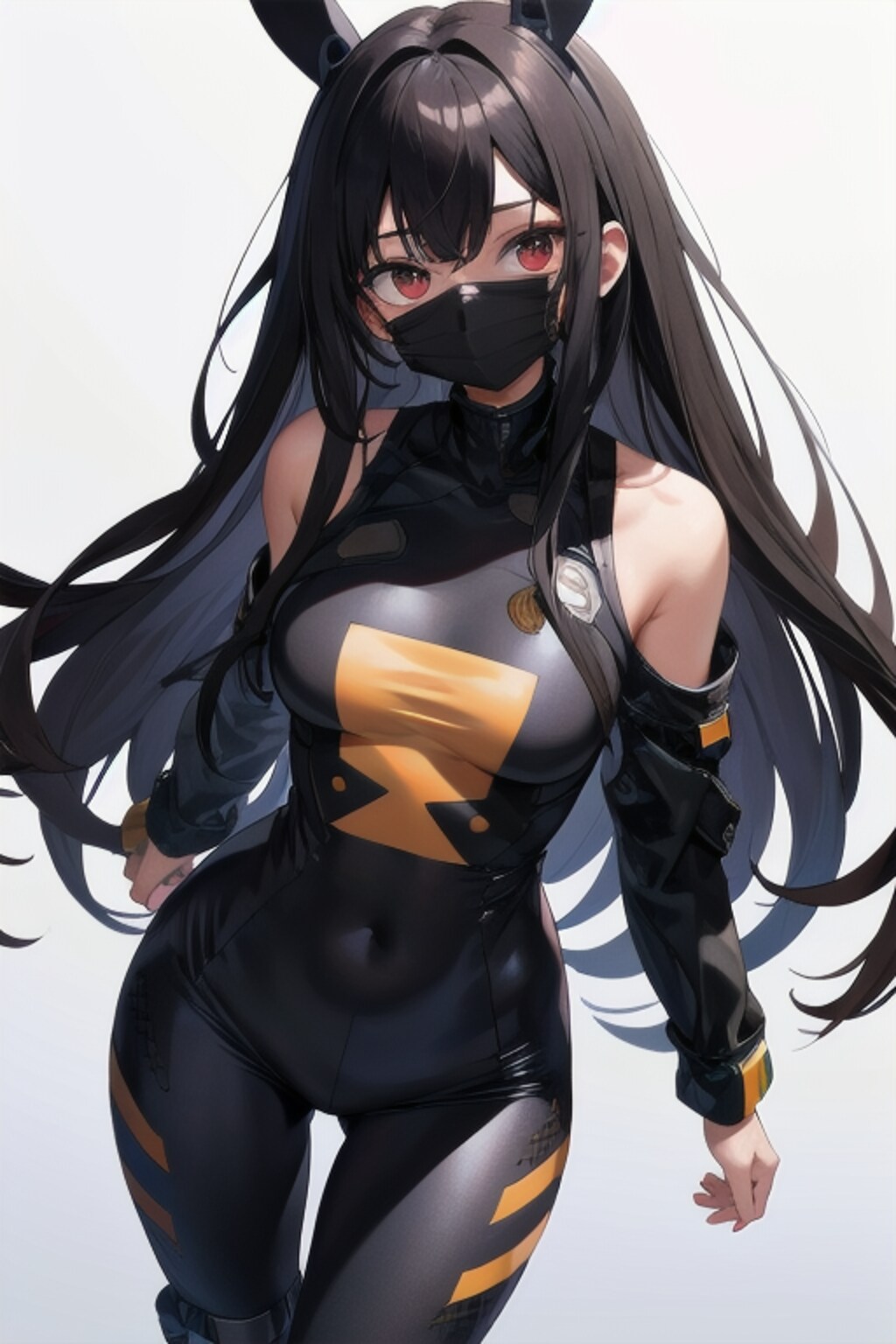 黒マスク黒髪ロング美女