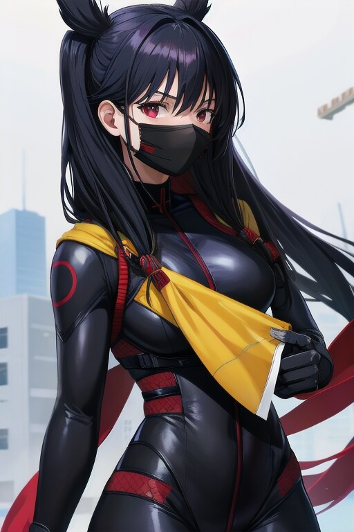 黒マスク黒髪ロング美女