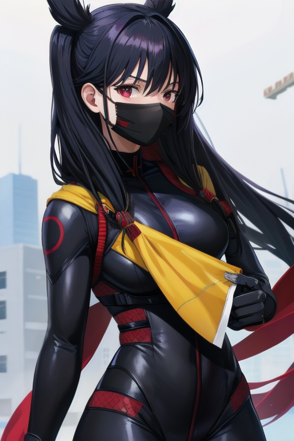 黒マスク黒髪ロング美女