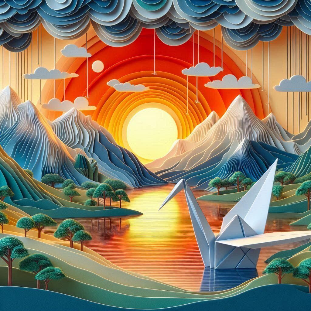 ペーパークラフトの折り鶴