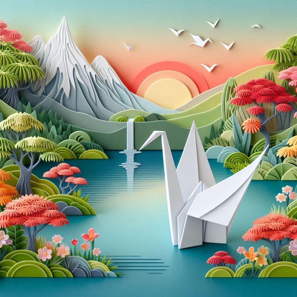 ペーパークラフトの折り鶴