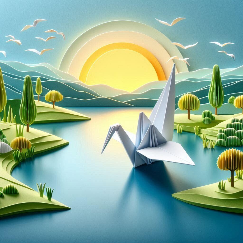 ペーパークラフトの折り鶴