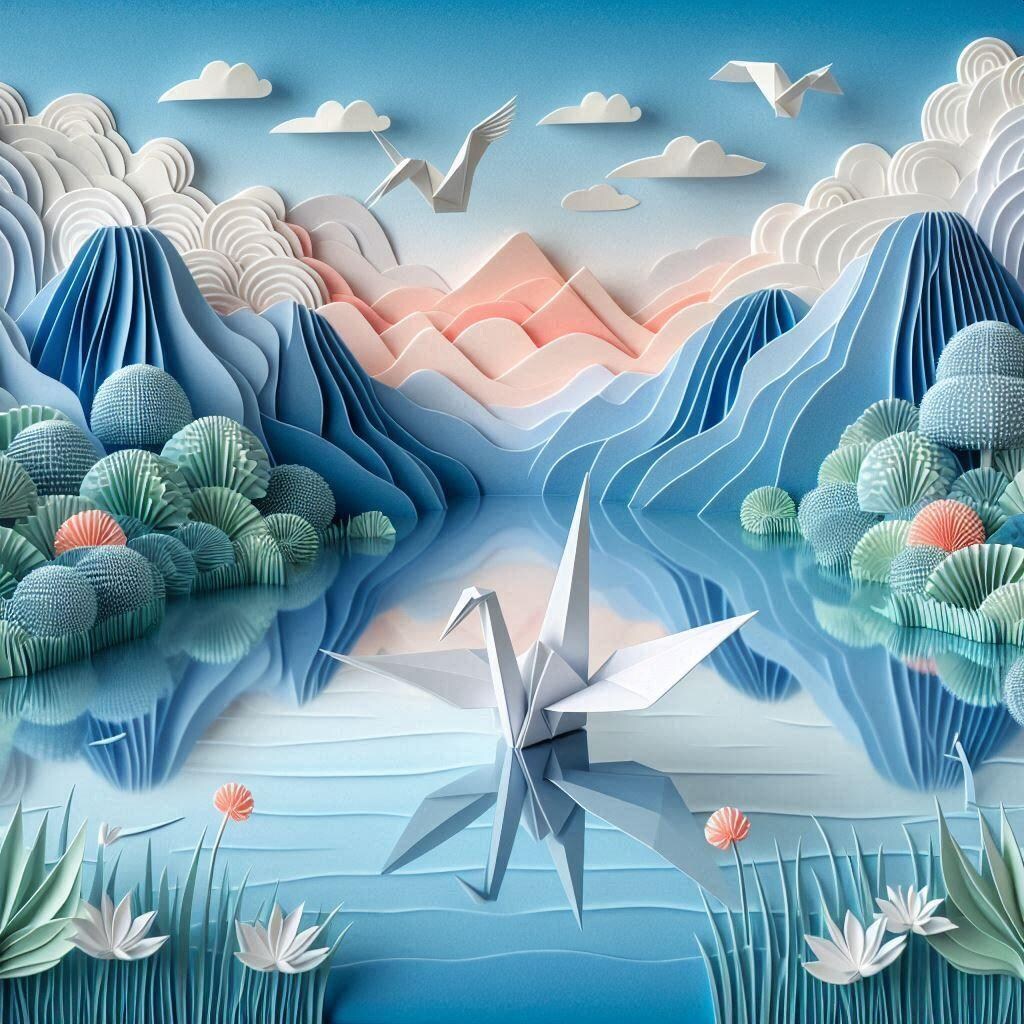 ペーパークラフトの折り鶴