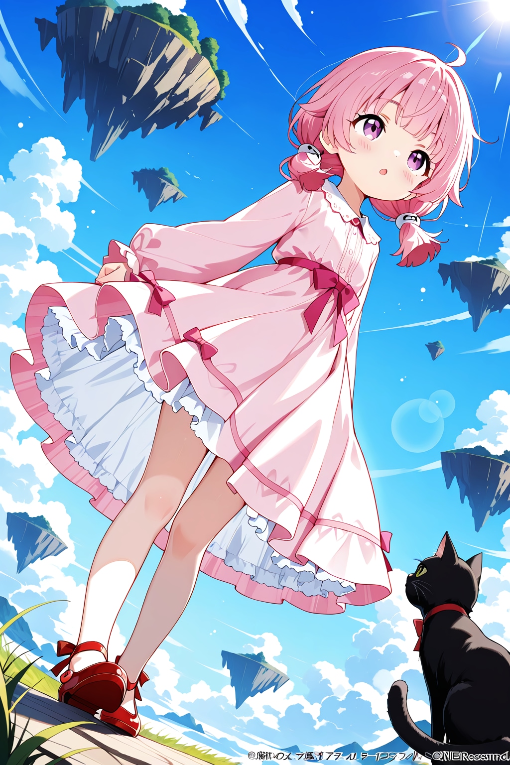 見上げる先のネコと島