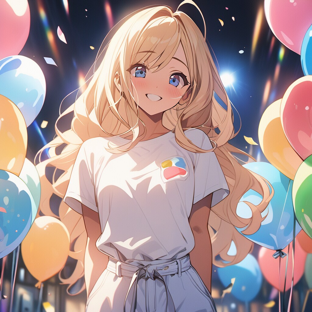 キラキラの風船とブロンド美女 | の人気AIイラスト・グラビア