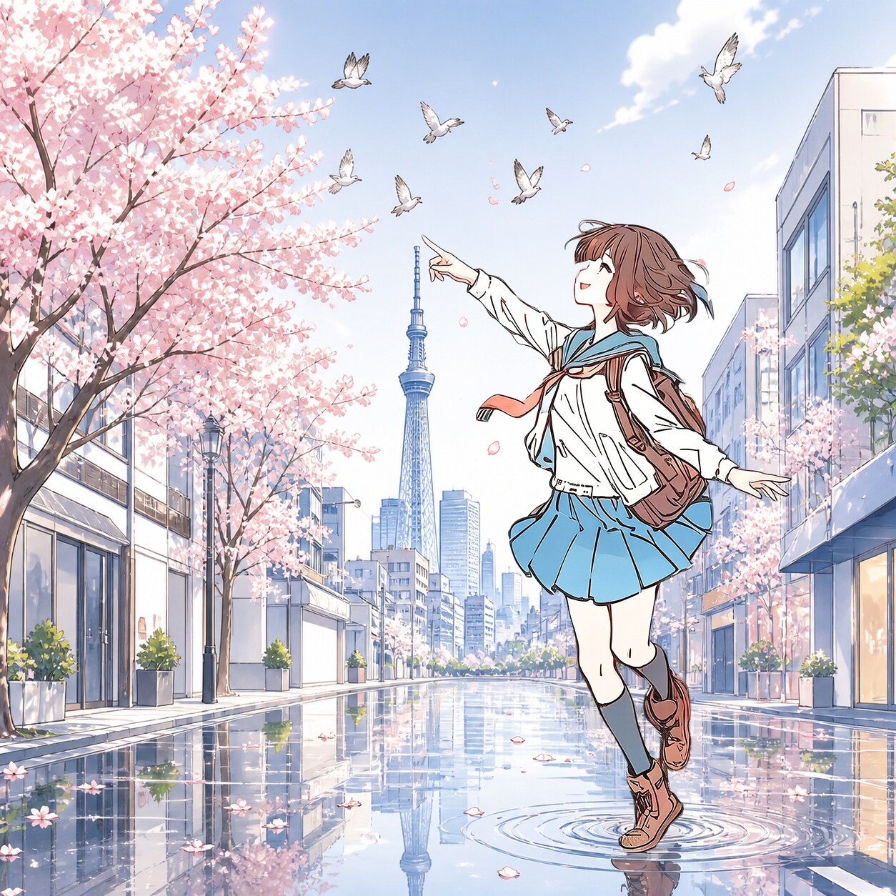 街と水たまり、少女271 | の人気AIイラスト・グラビア