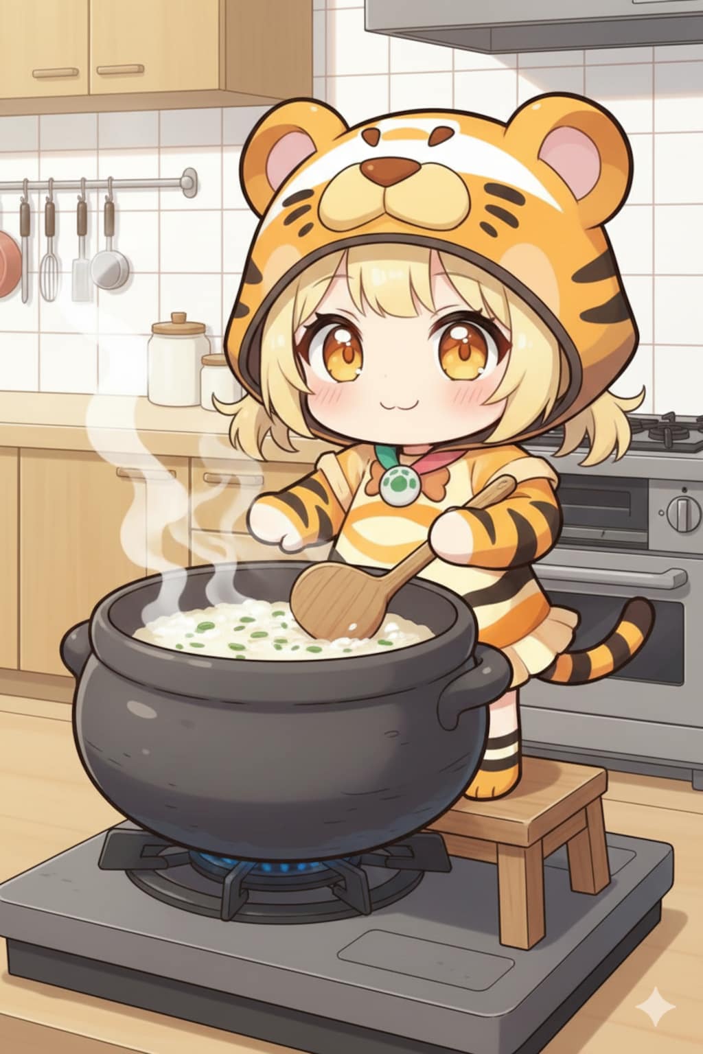 七草粥を作る虎娘ちゃん