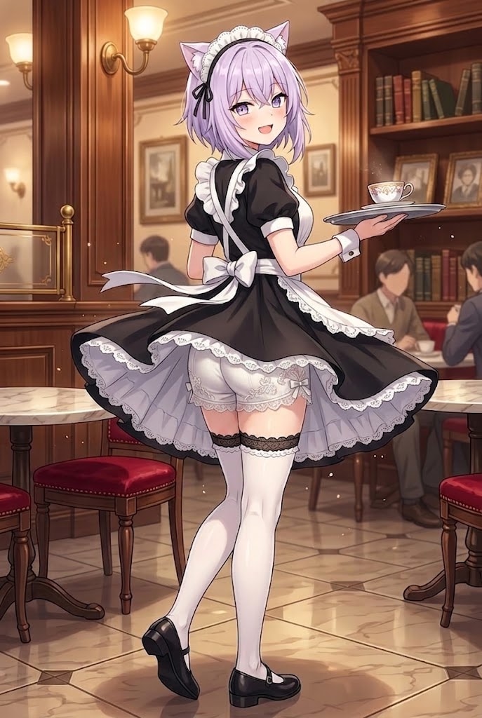 後ろ向きのドロワーズ姿が可愛いメイドのシス | の人気AIイラスト・グラビア