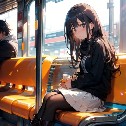 駅のベンチって書いたけど、電車のなかにいる30歳のお姉さん | の人気AIイラスト・グラビア
