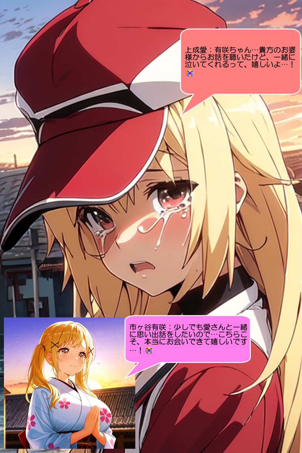 市ヶ谷有咲と上成愛、号泣しながら冥福を祈る | の人気AIイラスト・グラビア