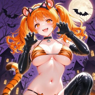 虎柄猫娘のハロウィンの夜だがおー🐯👙🎃❤️