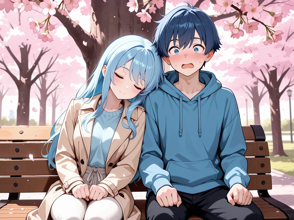 彼氏の肩で春眠