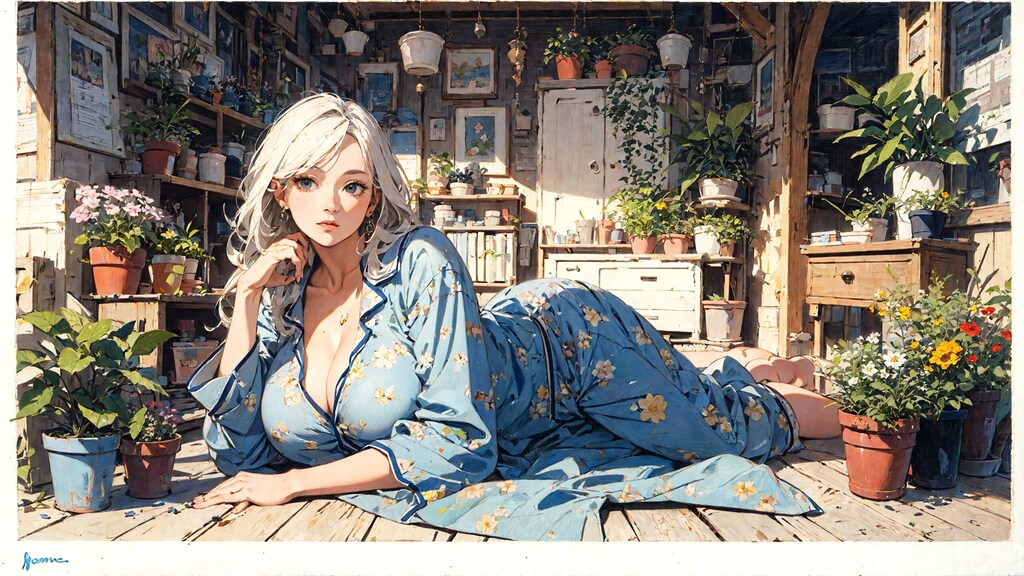 [No9]寝そべる×青いパジャマの少女