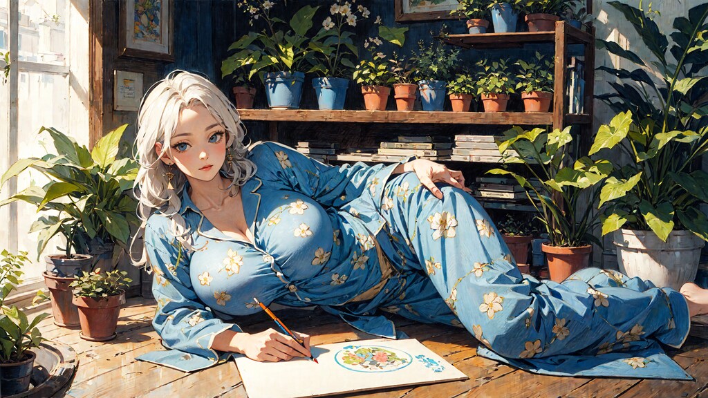 [No9]寝そべる×青いパジャマの少女