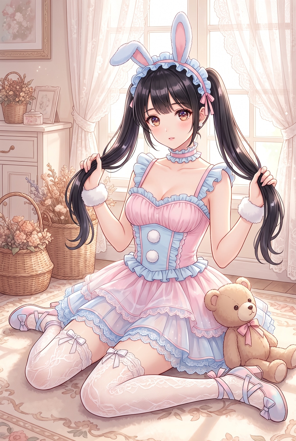 窓辺綿花兎