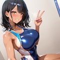 黒髪巨乳ギャルがハイレグ水着で自撮りした件 4枚目