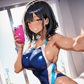 黒髪巨乳ギャルがハイレグ水着で自撮りした件 2枚目