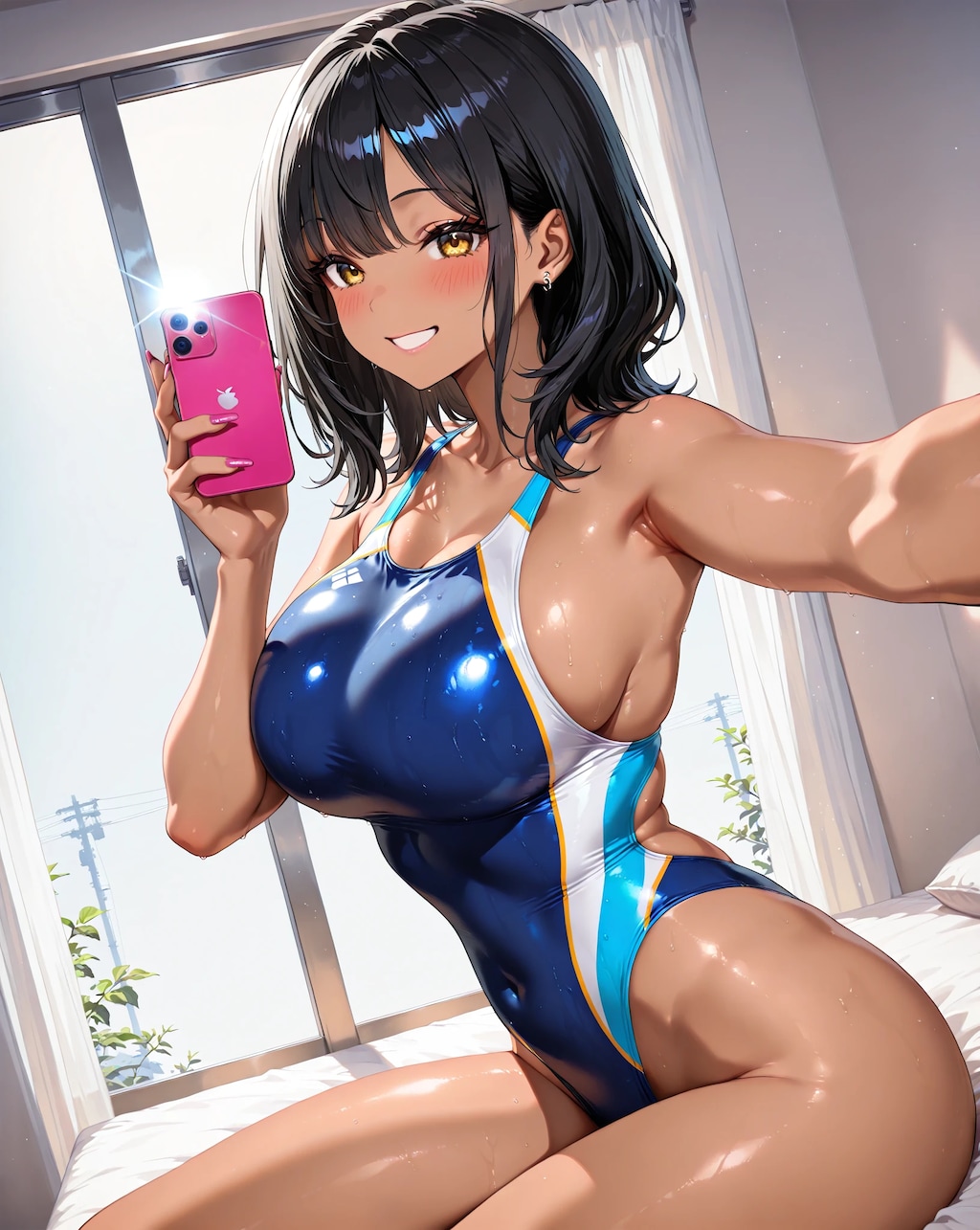 黒髪巨乳ギャルがハイレグ水着で自撮りした件