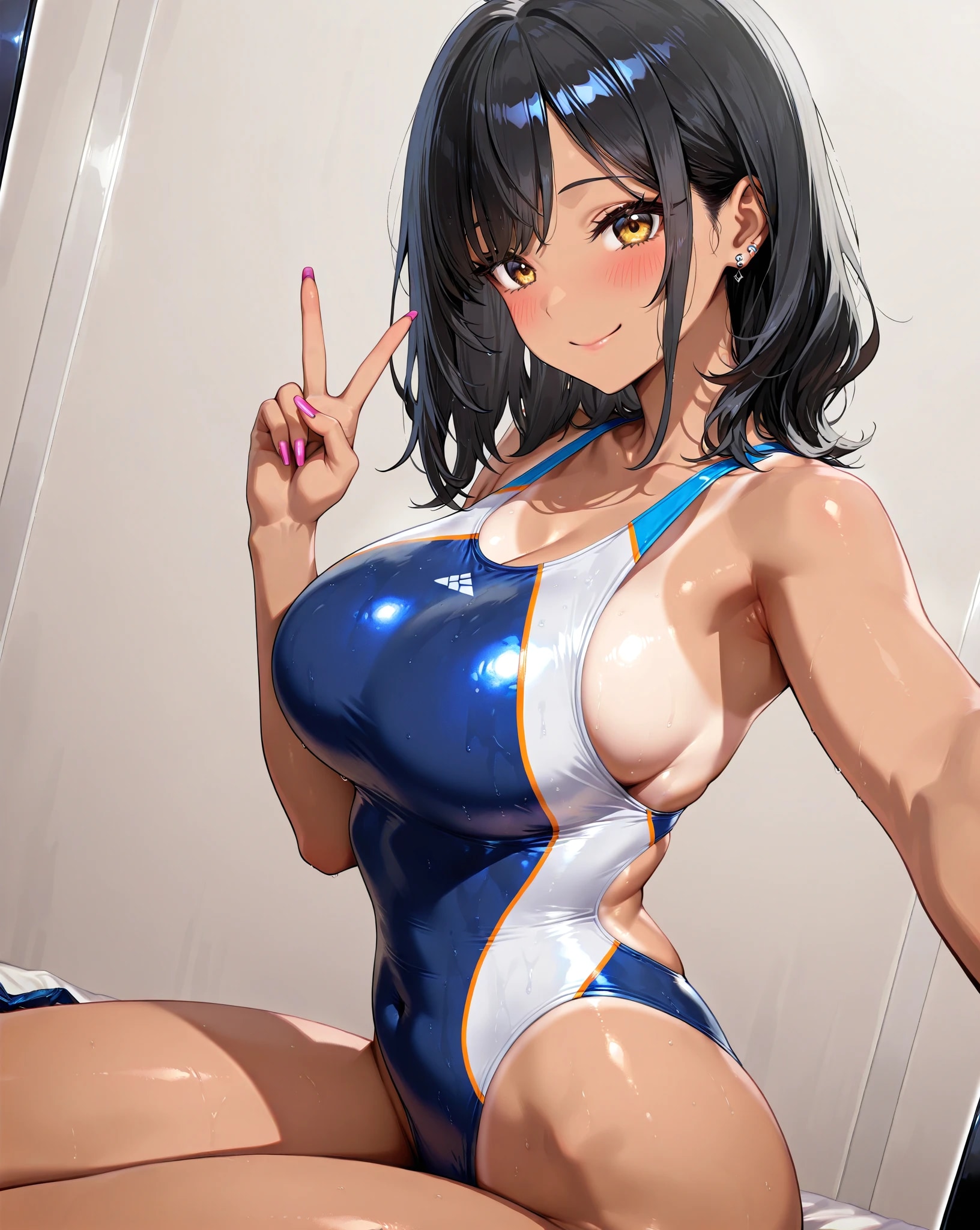 黒髪巨乳ギャルがハイレグ水着で自撮りした件