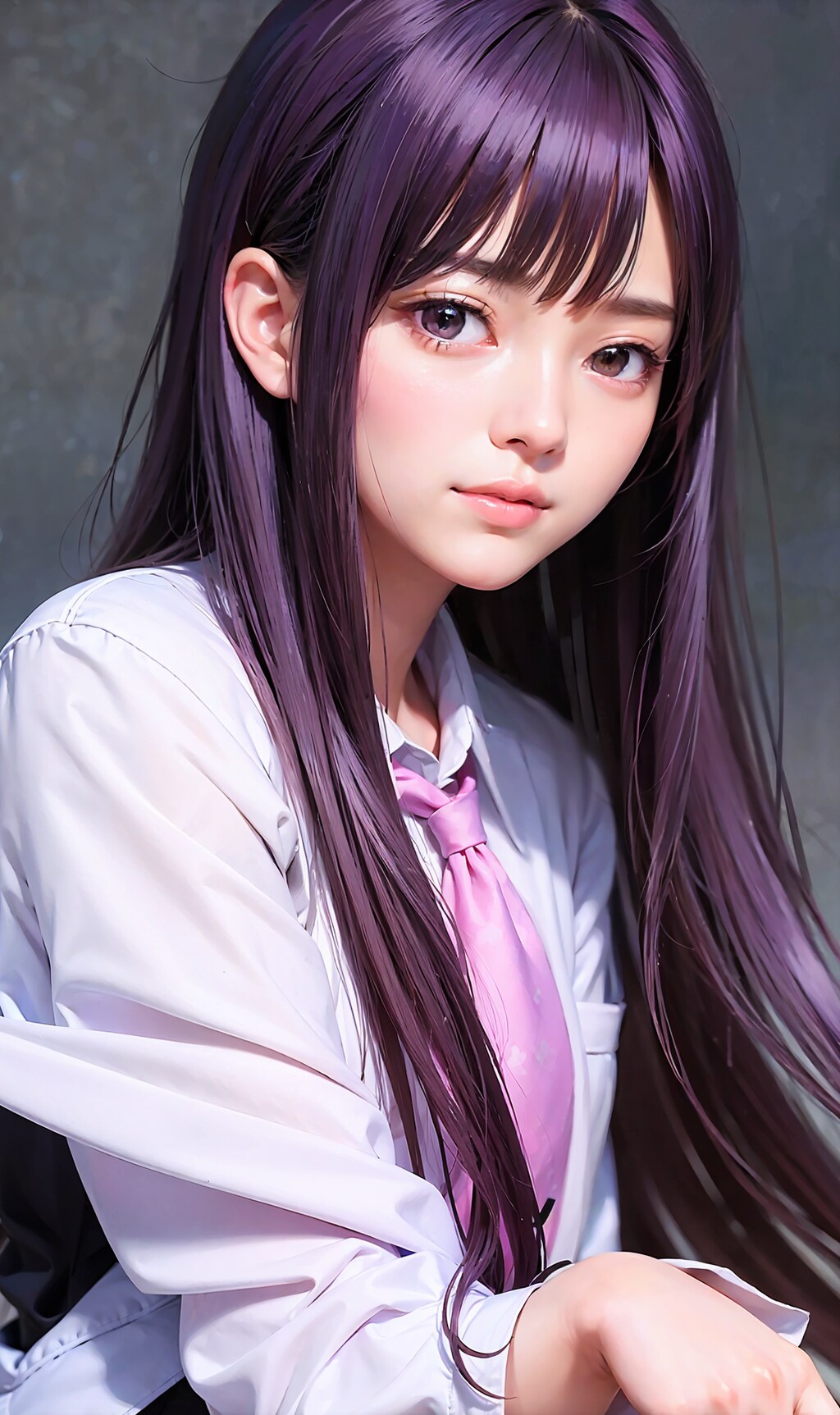 紫色の髪の美女
