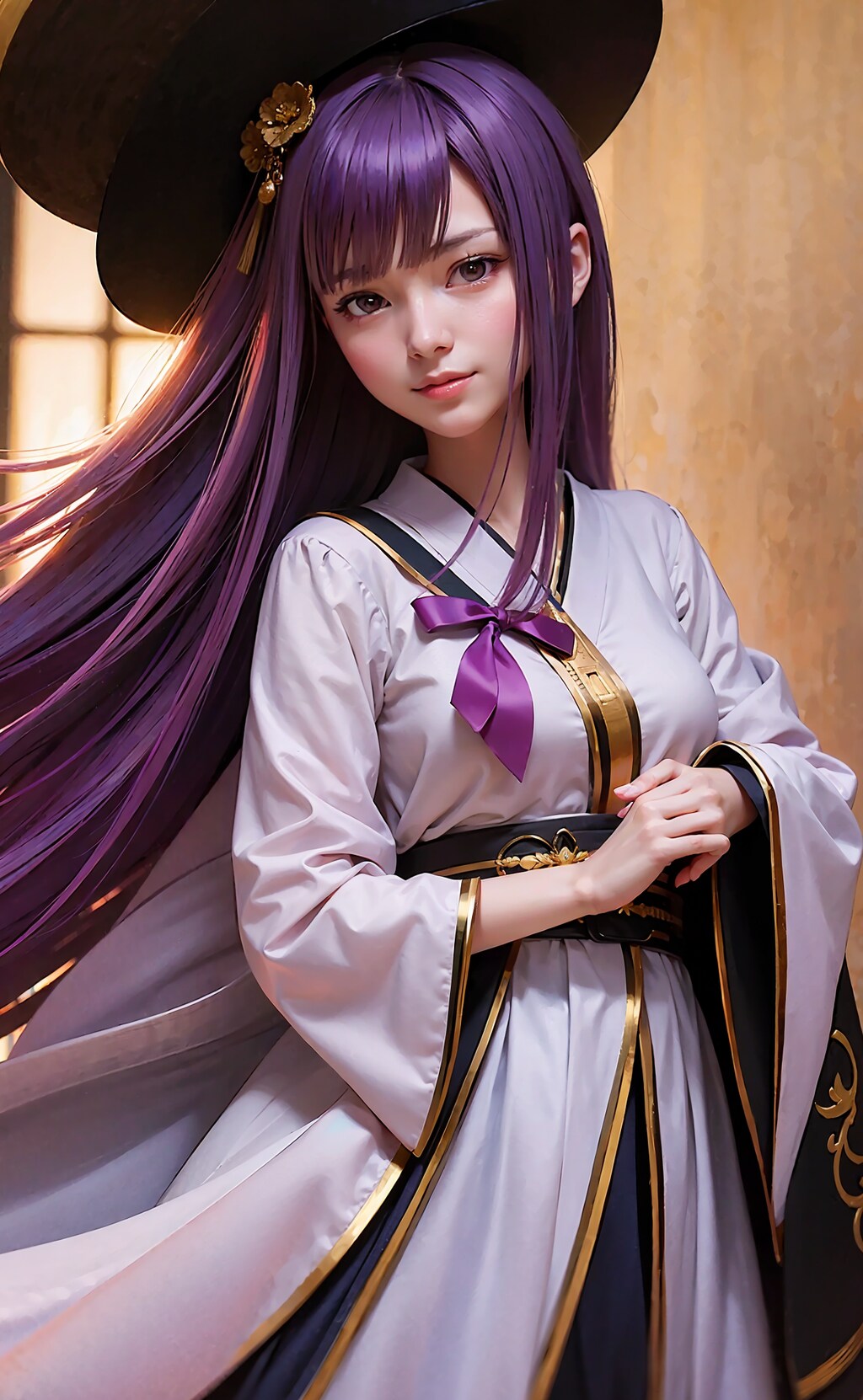 紫色の髪の美女