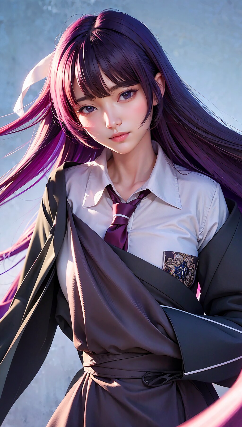 紫色の髪の美女