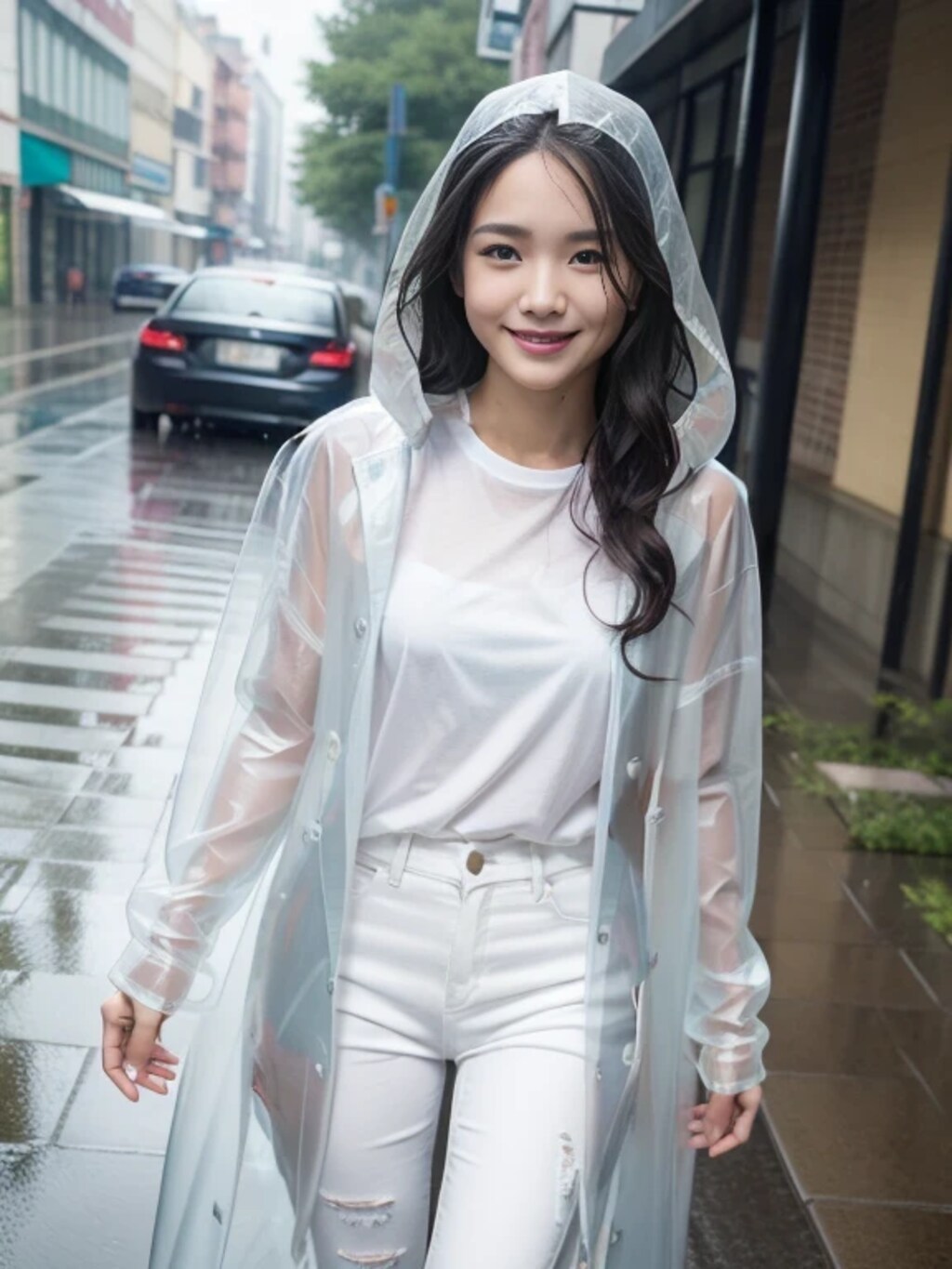 レインコート美人
