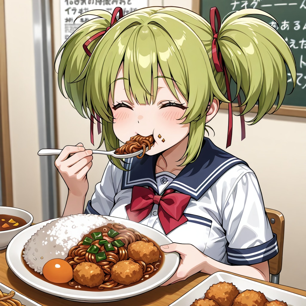 カレーコロッケ焼きそばを食べている260903
