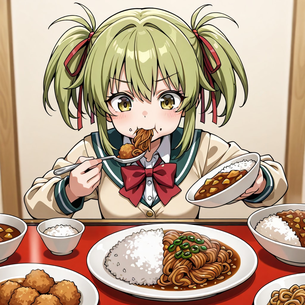 カレーコロッケ焼きそばを食べている260903