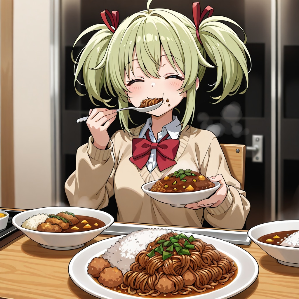 カレーコロッケ焼きそばを食べている260903