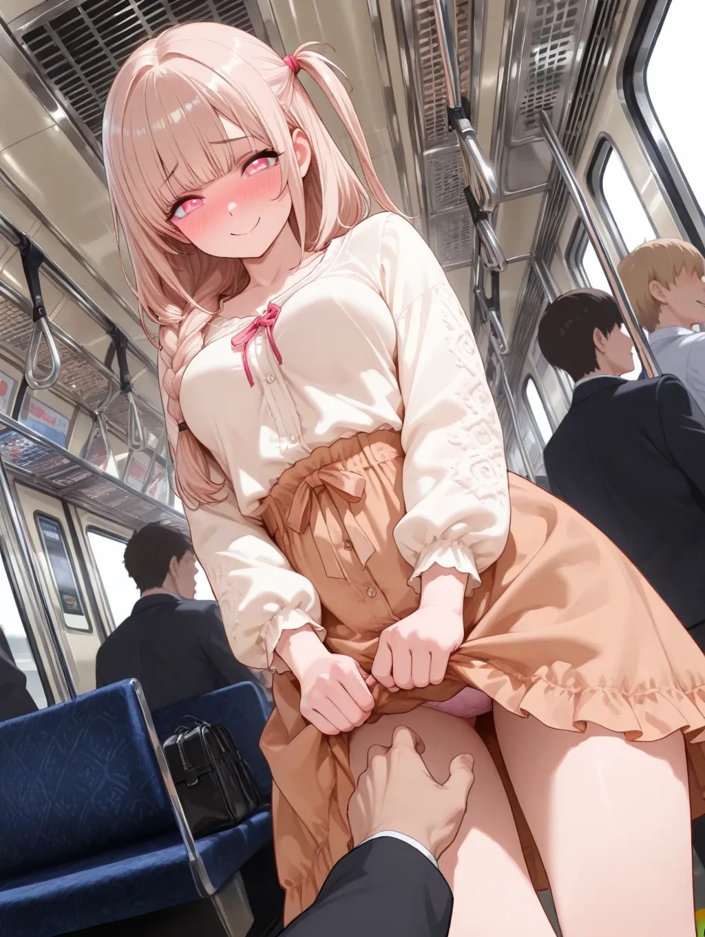 電車でスカートめくり
