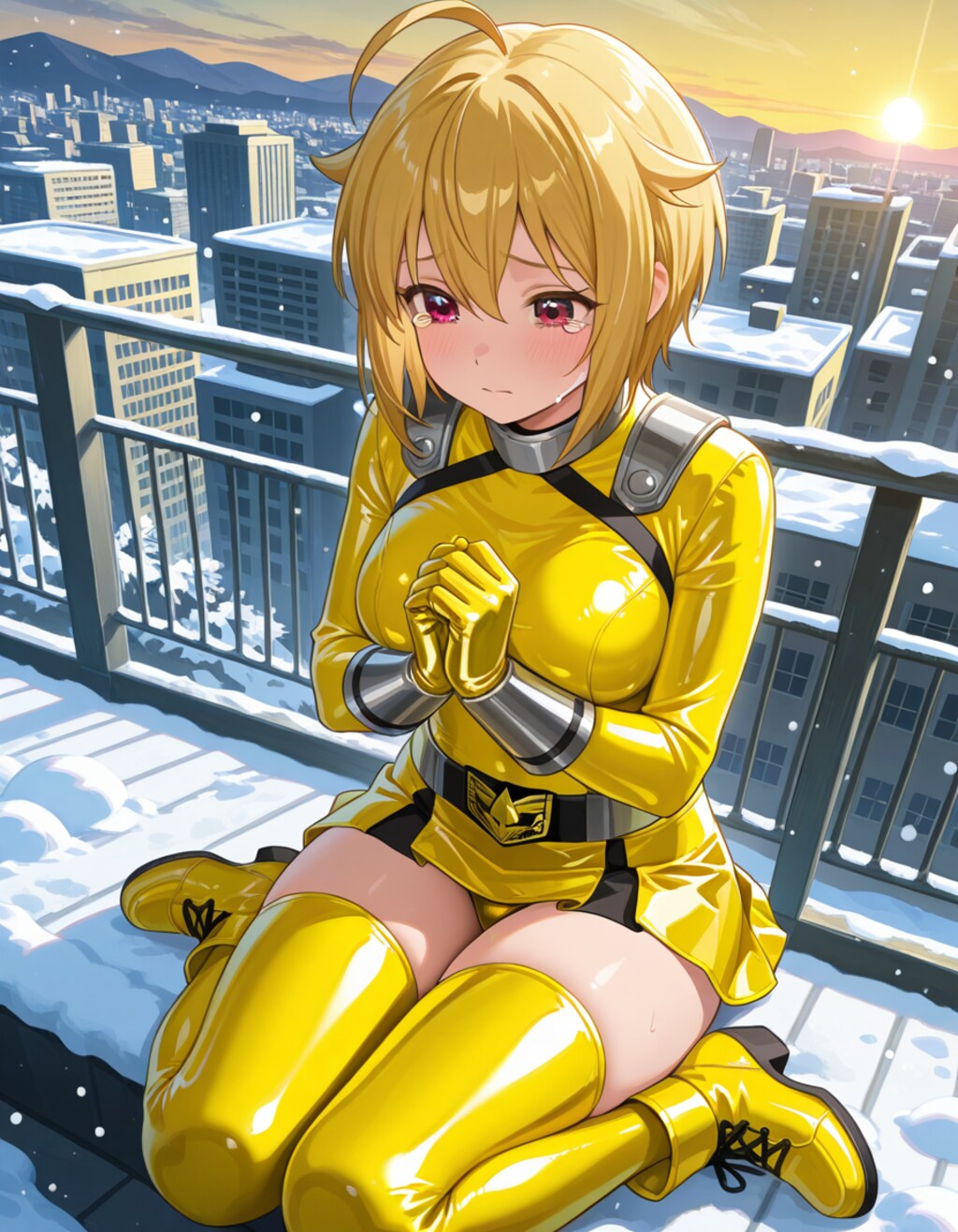 戦隊ヒロイン衣装で祈るツバッティ