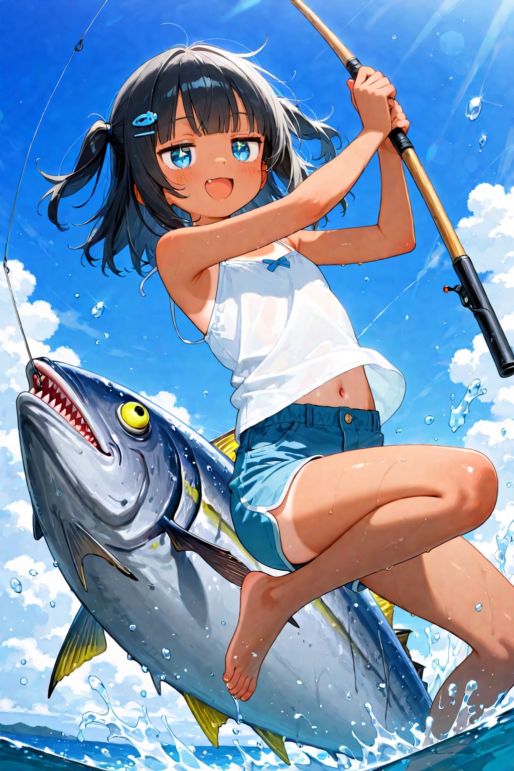 572㎝のマグロを釣り上げるこなつ