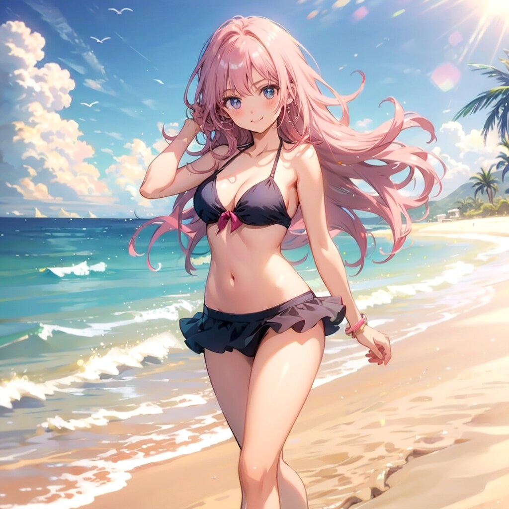 波打ち際のお姉さん