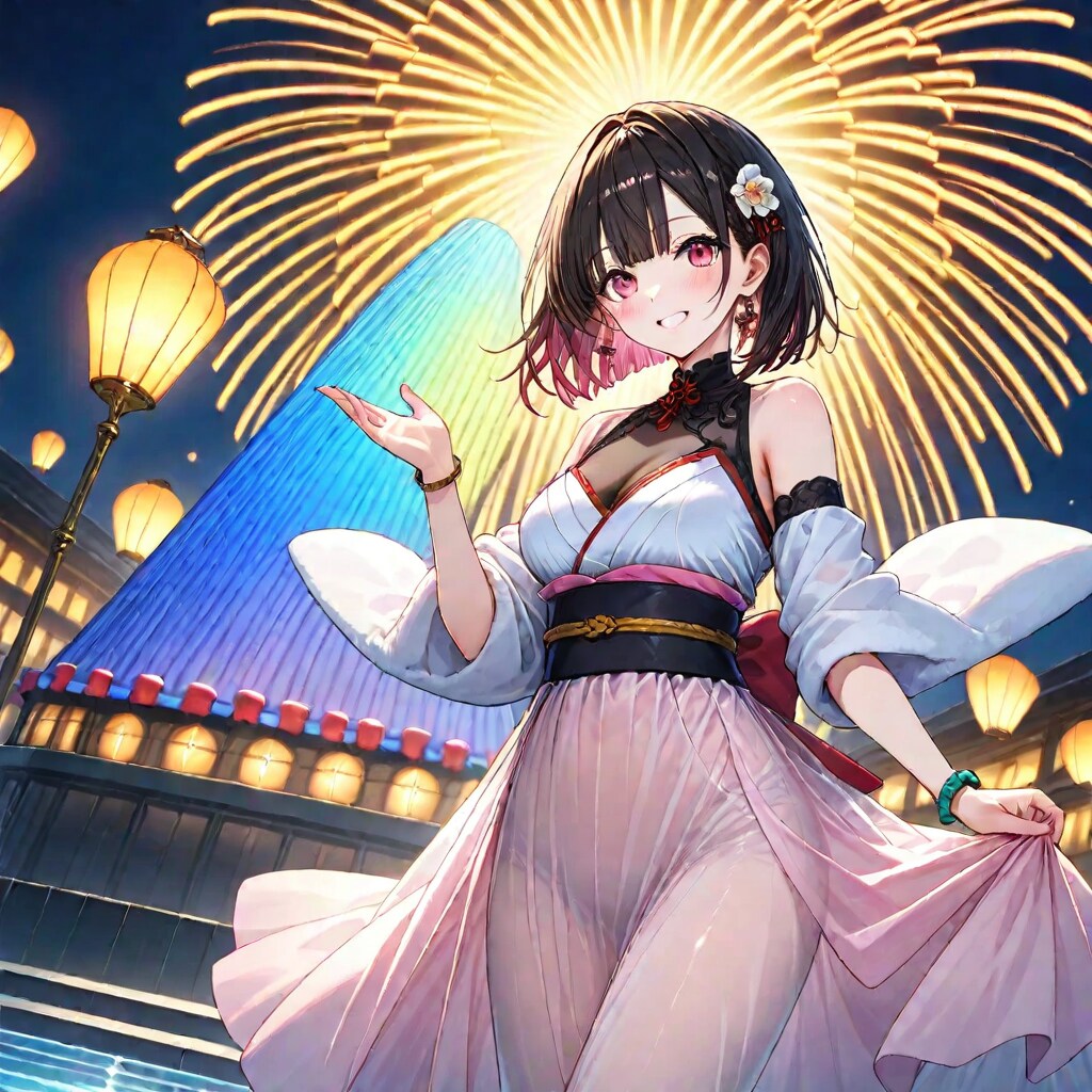 和風ドレスと花火