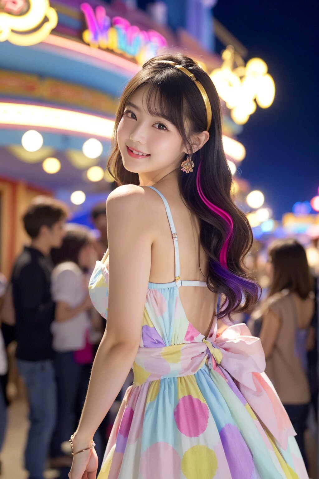 夜の遊園地と彼女達