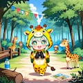 オリエンテーリングを楽しむキリン着ぐるみちび子ちゃん 2枚目