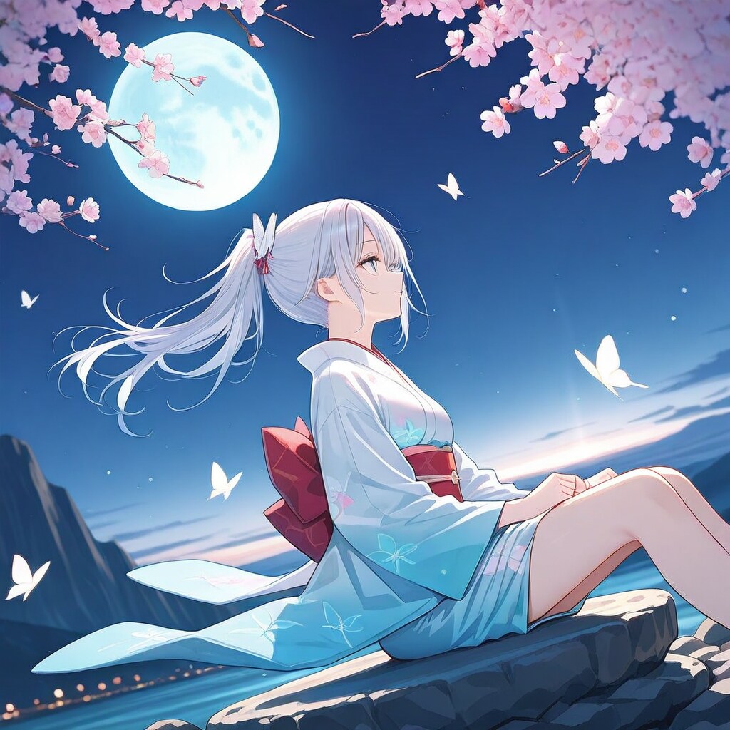 月と白髪ちゃん | の人気AIイラスト・グラビア