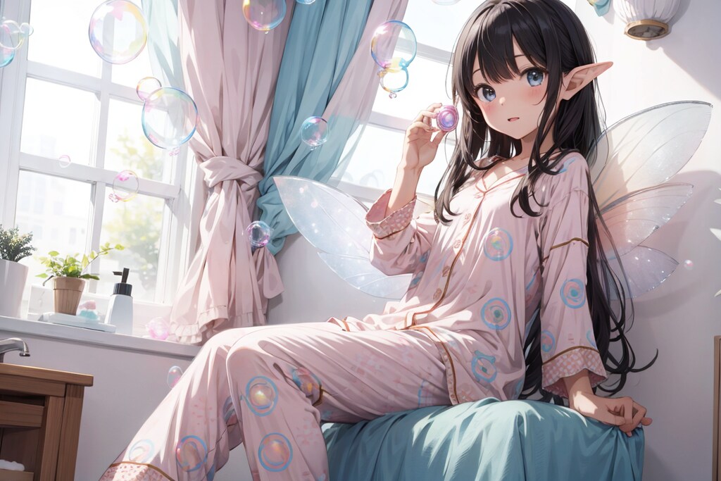 パジャマでシャボン玉