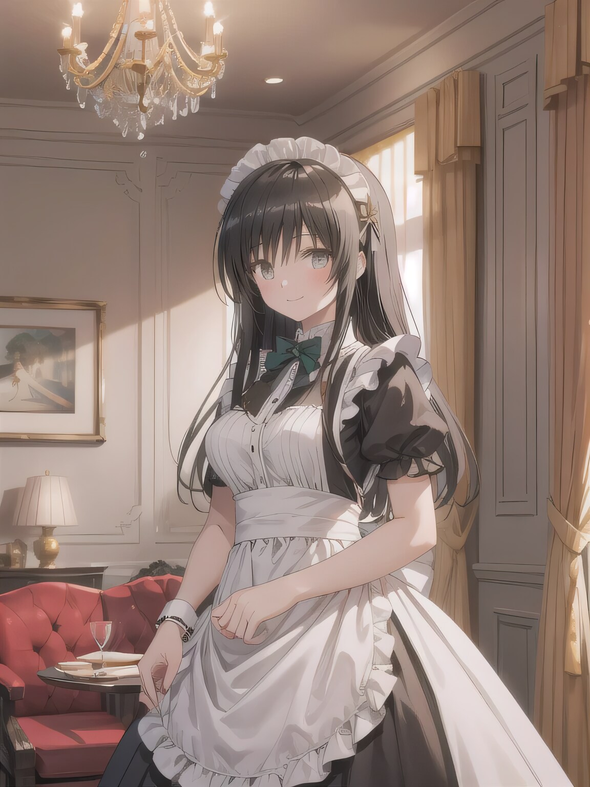 黒髪ロングでメイド服の少女２ | の人気AIイラスト・グラビア