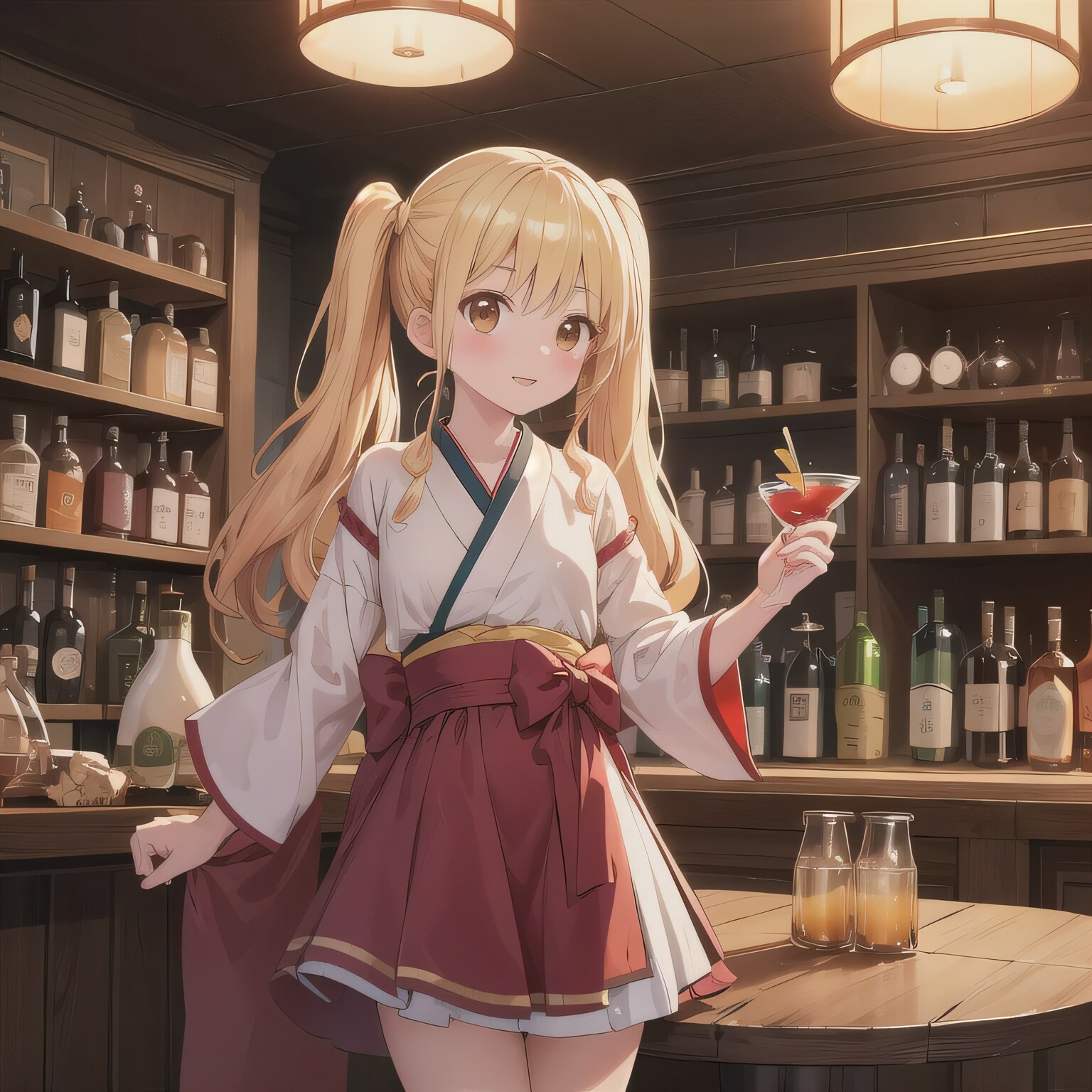 金髪ロングで酒場の少女１２ | の人気AIイラスト・グラビア