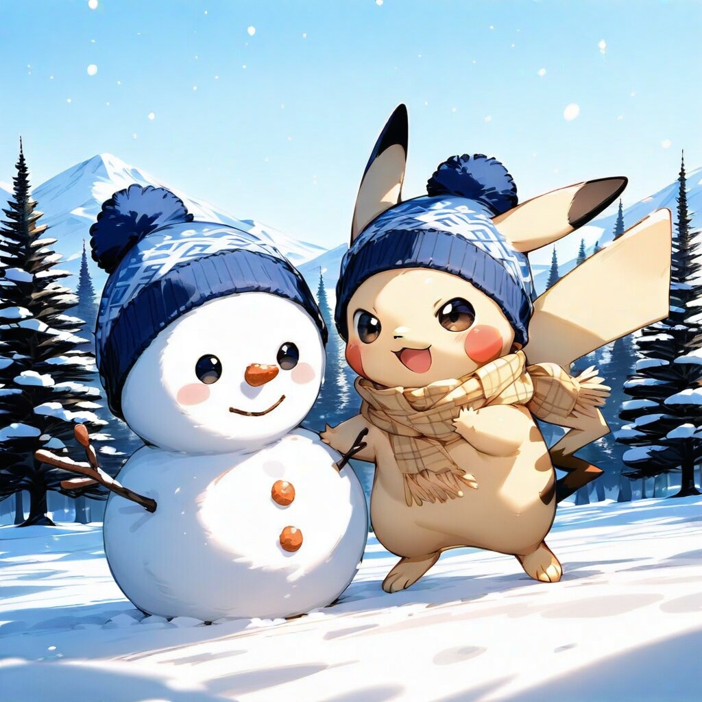 ピカピと雪だるま