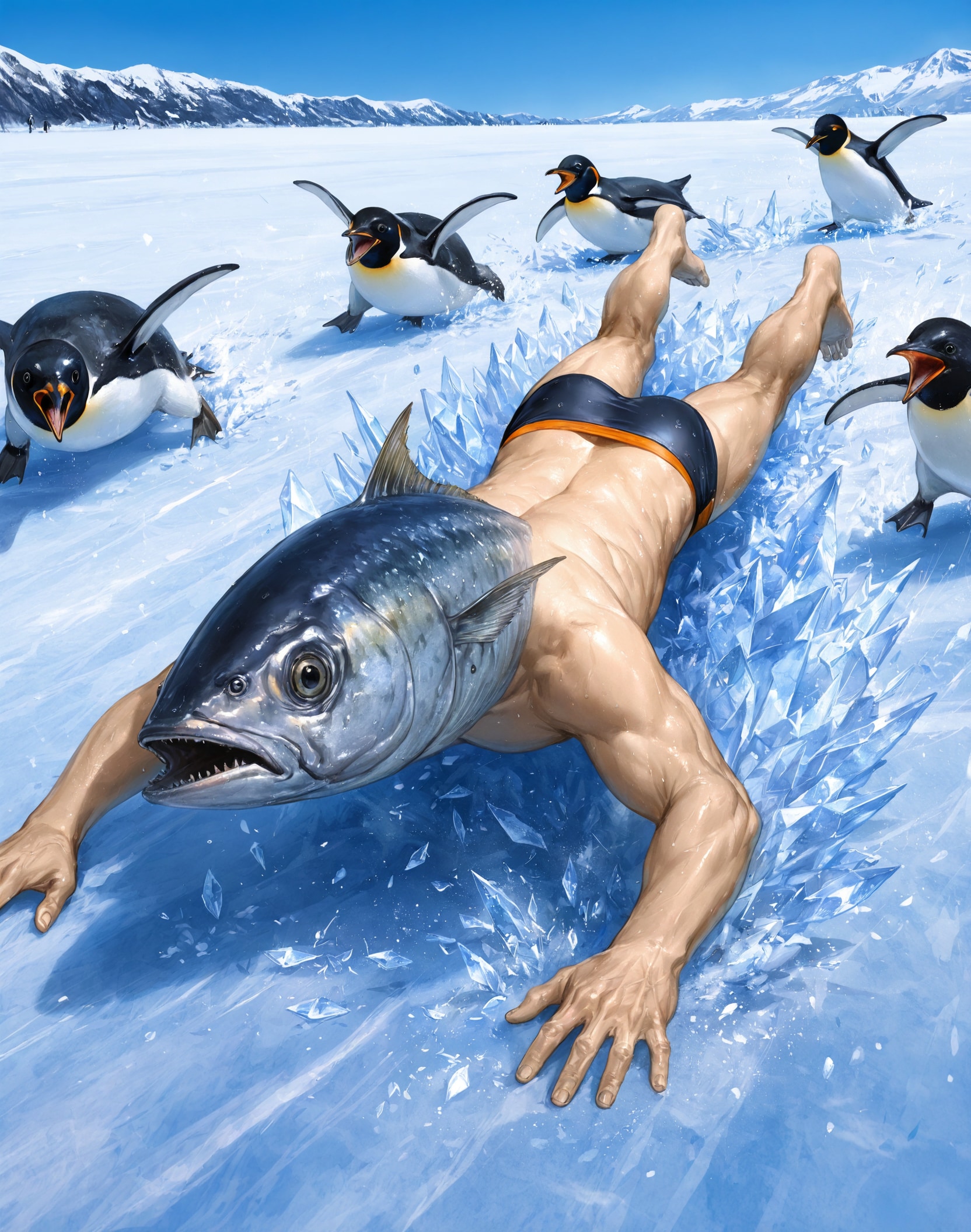 🐧「餌だ！追い込め！」🐟️「ひぃ〜💦」