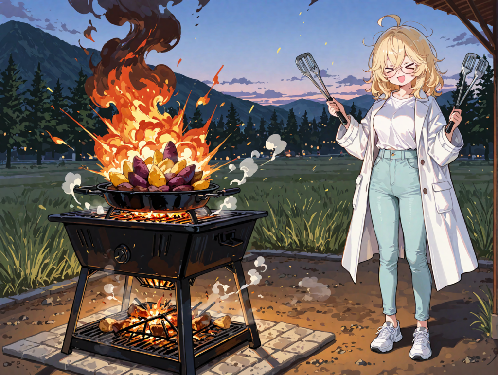 焼き芋を焼く理久さん