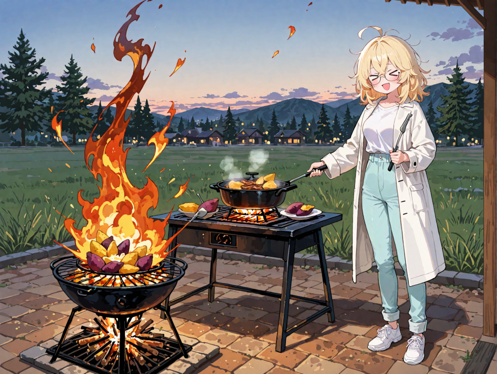 焼き芋を焼く理久さん