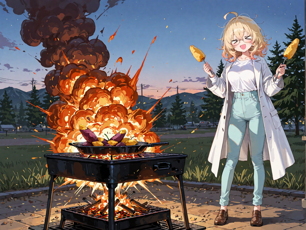 焼き芋を焼く理久さん