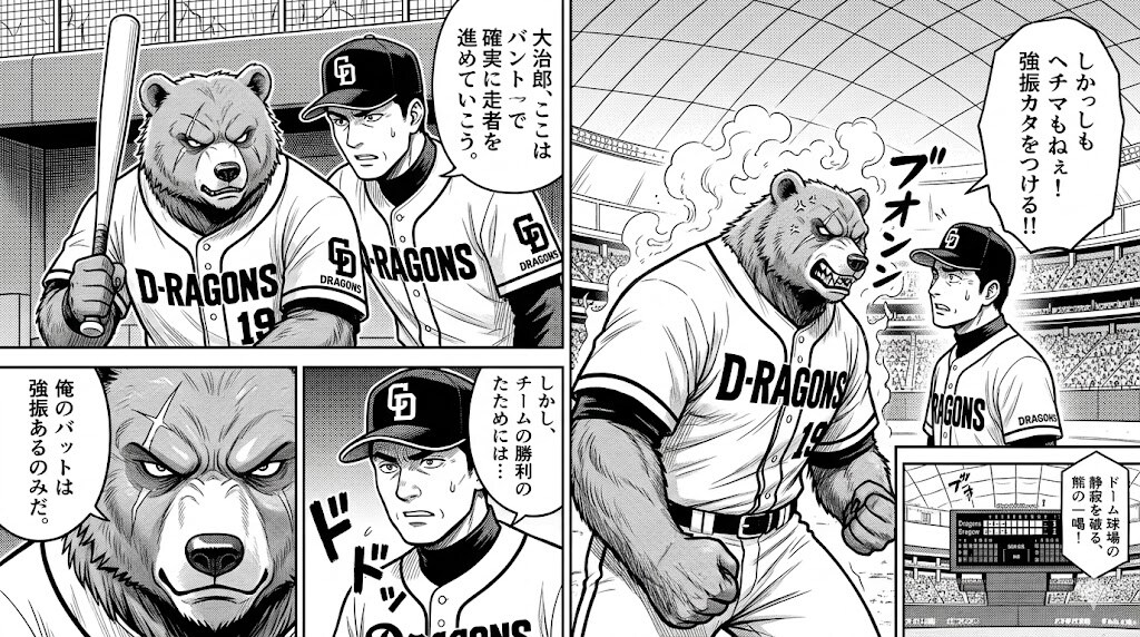 漫画風、井上監督と大治郎