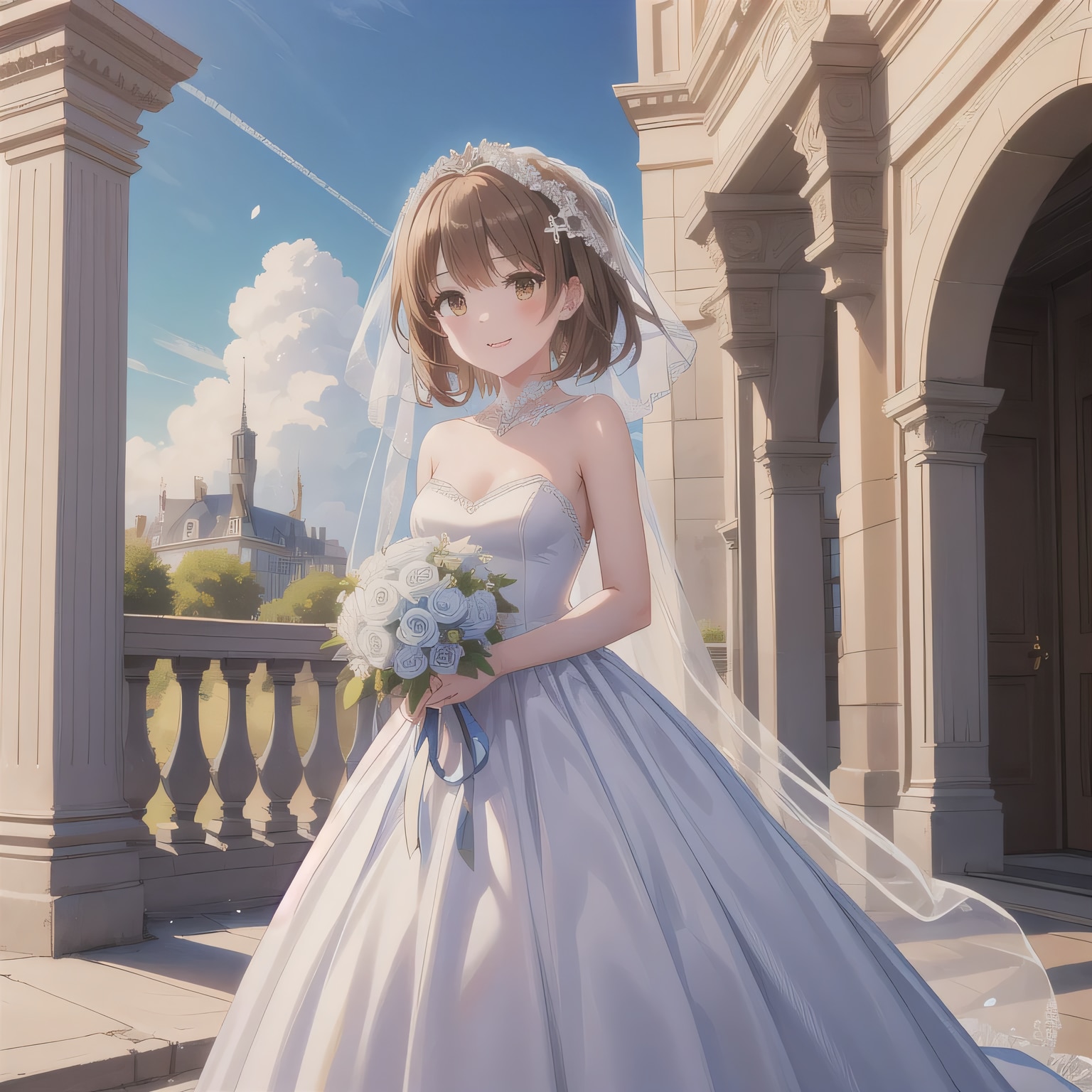 茶髪ボブでウェディングドレスの少女１０ | の人気AIイラスト・グラビア