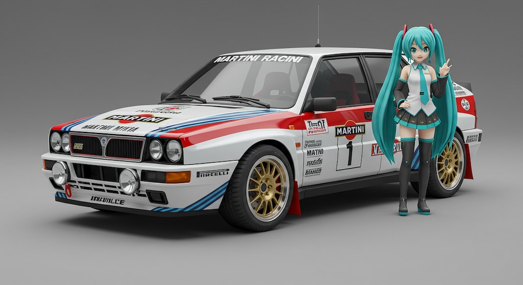 初音ミクとランチアデルタラリーカー
